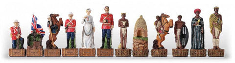 British vs Zulu Chess Set, Hand-Painted Resin, Walnut Board, 40 cm, Handmade