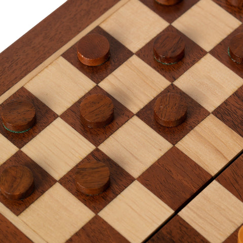 19X19CM FOLDING MAGNETIC WOODEN CHESS SET + CHECKER SET - Hobby.lt 🇬🇧