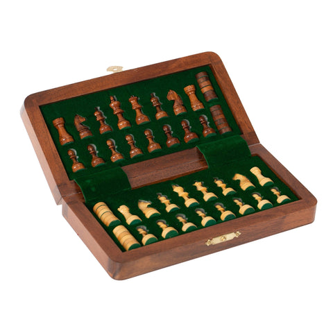 19X19CM FOLDING MAGNETIC WOODEN CHESS SET + CHECKER SET - Hobby.lt 🇬🇧