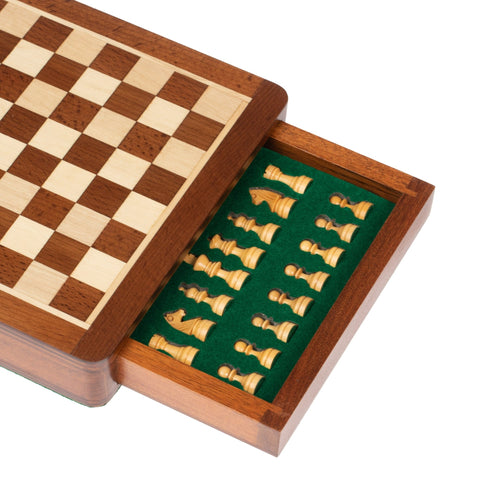 19X19CM SOLID WOOD MAGNETIC WOODEN CHESS SET WITH DRAWER + CHECKER SET - Hobby.lt 🇬🇧