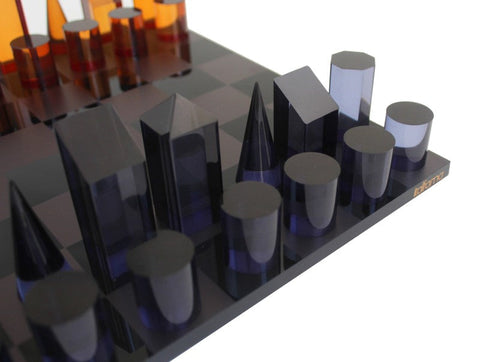 Made in Italy Acrylic Chess Set, Geometric Pieces, Black/Orange