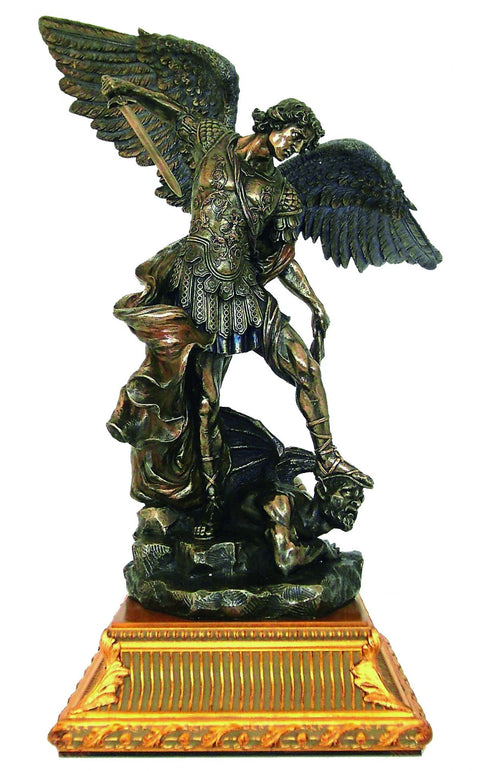 Large St Michael Archangel Statue, Bronze Resin, 73cm, Golden Base, Italian