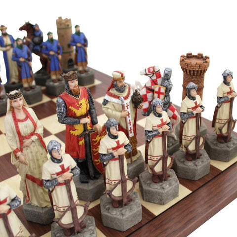 Crusaders vs Saracens Chess Set, Hand-Painted Resin, Walnut Maple Board, Italy