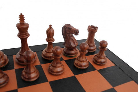 Luxury Mahogany Chess Set, Real Leather Board, Drawer Storage, Made in Italy
