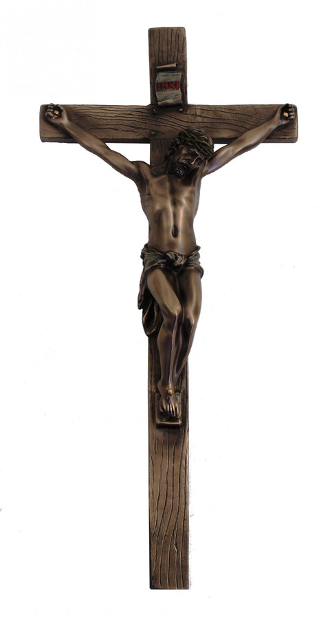 Bronze Resin Crucifix Statue, Wall Hanging or Stand, 34cm Italian Catholic Decor