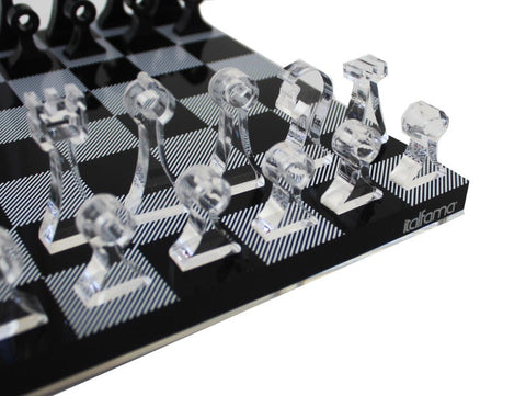 Modern Acrylic Chess Set, Black 24cm Board & Magnetic Storage, Made in Italy