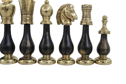 Italian Metal & Wood Chess Pieces Set, Handmade, Gold/Silver, 10.3cm King