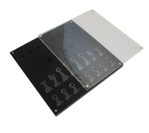 Modern Acrylic Chess Set, Black 24cm Board & Magnetic Storage, Made in Italy