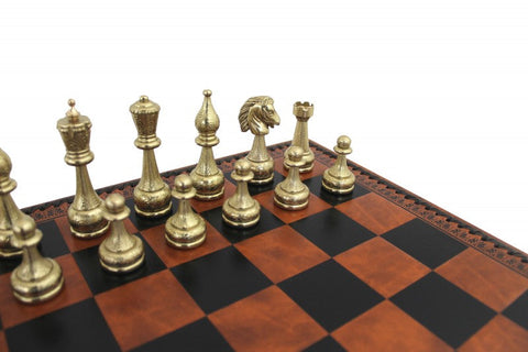 Luxury Italian Metal Chess Set with Faux Leather Board, Checkers & Backgammon