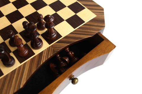 Magnetic Mahogany & Maple Chess Set, 26cm Board, Drawer, Handmade in Italy