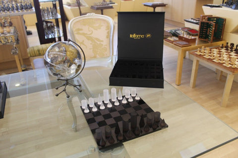 Acrylic Chess Set with Geometric Pieces, Luxury Box, 30x30cm, Italy