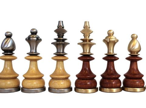 Italian Brass & Wood Chess Pieces, Handcrafted, Gold/Silver Plated, King 9cm