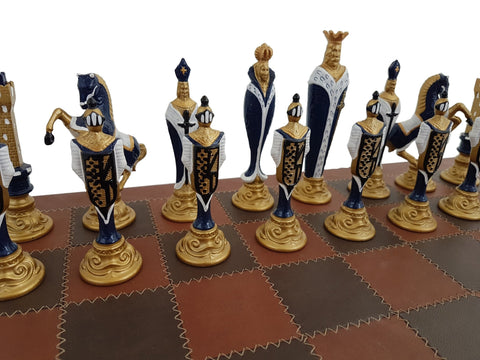 Beautiful Metal RENASSAINCE style CHESS SET with Genuine Leather Chess Board - Hobby.lt 🇬🇧
