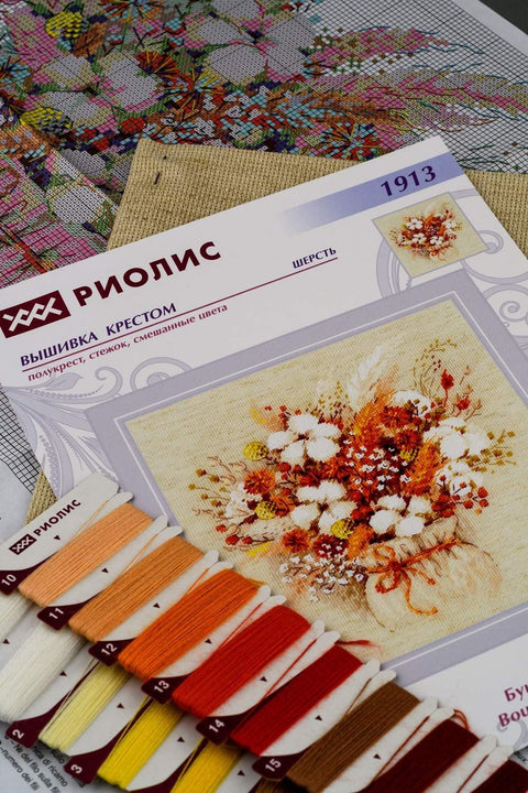 Bouquet with Lagurus and Cotton cross stitch kit by RIOLIS Ref. no.: 1913 - Hobby.lt 🇬🇧