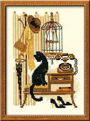 Cat with Telephone - Cross Stitch Kit from RIOLIS Ref. no.:860 - Hobby.lt 🇬🇧