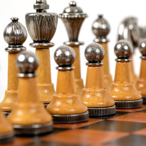 CLASSIC Wood/Metal Chess Set + Leatherette Chess Board + Chess Box + Chess - Hobby.lt 🇬🇧