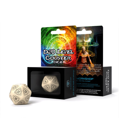 D20 Level Counter Dice beige black - Hobby.lt 🇬🇧