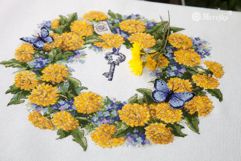 Dandelion Wreath SK97 cross stitch kit by Merejka - Hobby.lt 🇬🇧