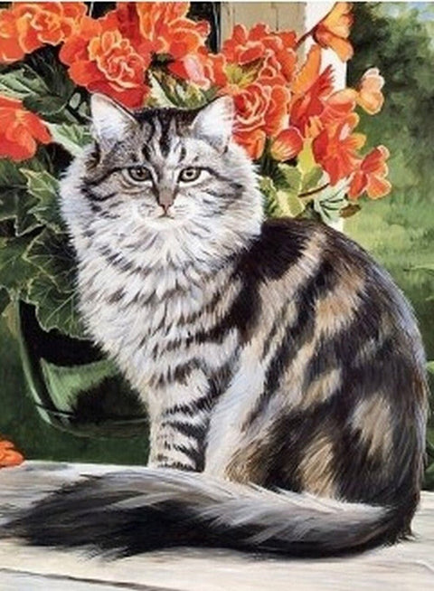 Diamond painting Cat in the Garden AZ - 1101 Size: 40х53 - Hobby.lt 🇬🇧