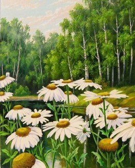 Diamond painting Chamomilies near the Lake AZ - 1239 Size: 40x50 - Hobby.lt 🇬🇧