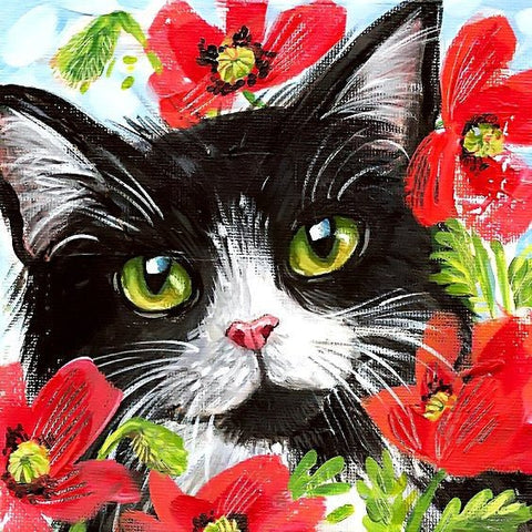 Diamond painting kit Cat in Flowers WD292 - Hobby.lt 🇬🇧