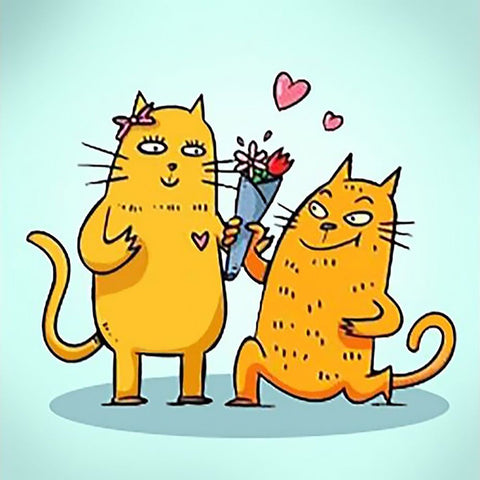 Diamond painting kit Cat Romance 20*20 cm WD2536 - Hobby.lt 🇬🇧