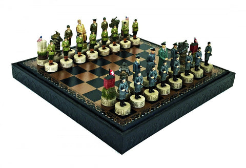 WWII: Germany vs USA Chess Set with Leatherette Chessboard/Box