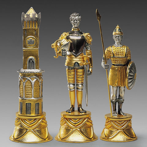 Luxury Handmade 24K Gold Bronze Chess Set with Onyx Table & Chairs Italy