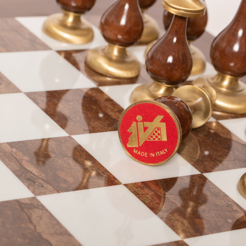 LARGE Solid Brass/Wood Chess Set with Beautiful Wood Alabaster Chess Table