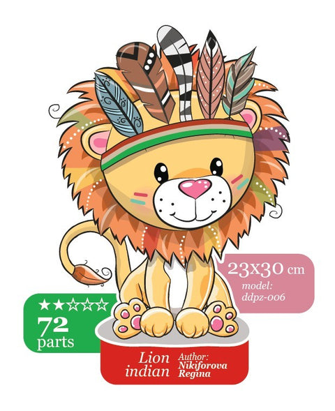 Little indian lion - unique WOODEN puzzle 72 pcs