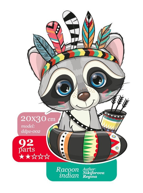Little indian racoon - unique WOODEN puzzle 92 pcs
