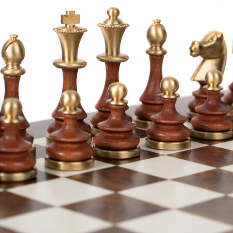 Metal/Wood Chess Set with Beautiful Rare wood Chess Board/Box