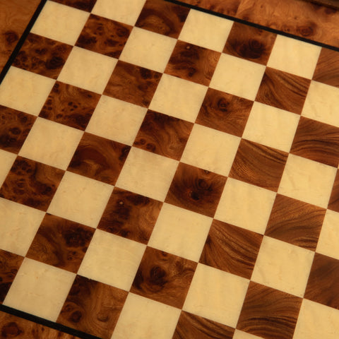Metal/Wood Chess Set with Briar ELM Wood Chessboard with Drawer