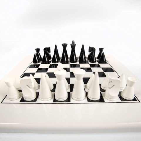 Modern Pyramids: Wooden Weighted Lacquered Chess Set
