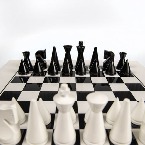 Modern Pyramids: Wooden Weighted Lacquered Chess Set