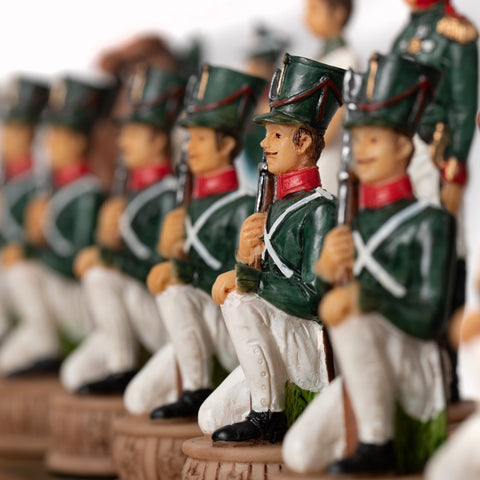 NAPOLEON IN RUSSIA: Handpainted Chess Set with Chessboard & Box Plus Checker Set