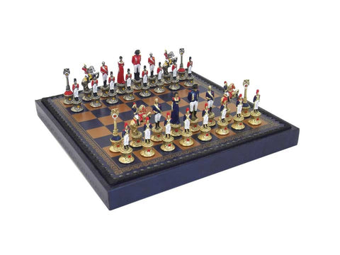 NAPOLEON: hand-coloured chess set with luxurious game board + CHESS set