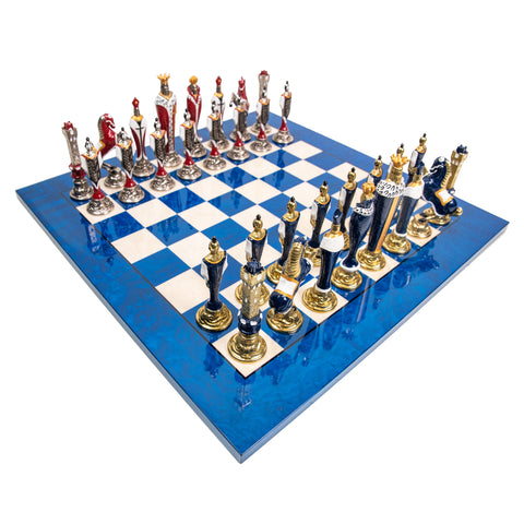 RENAISSANCE: Handpainted Metal Chess with Valuable Briar Erable Wood Chessboard