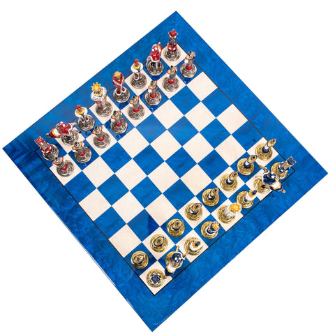 RENAISSANCE: Handpainted Metal Chess with Valuable Briar Erable Wood Chessboard