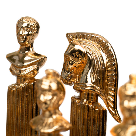 Roman Imperator Bust: Gold Plated Chess Men with black Greek Wooden Gameboard