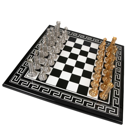 Roman Imperator Bust: Gold Plated Chess Men with black Greek Wooden Gameboard