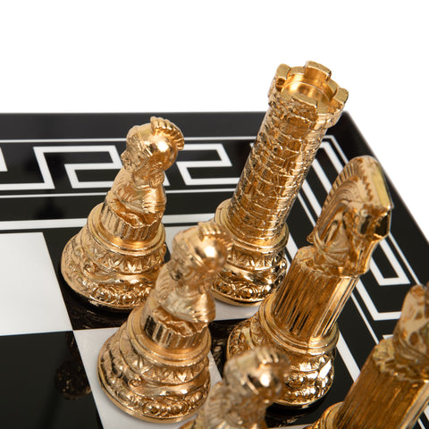 Roman Imperator Bust: Gold Plated Chess Men with black Greek Wooden Gameboard