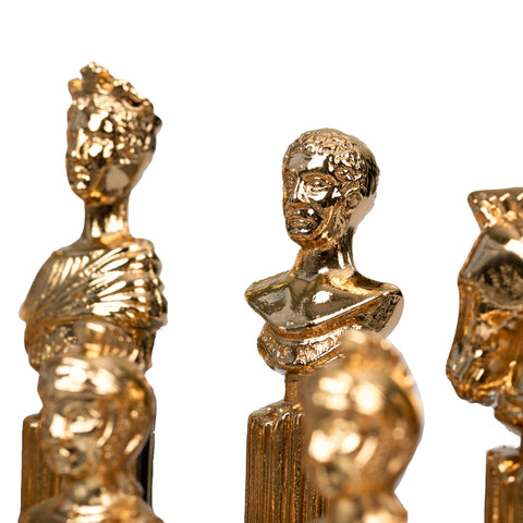 Roman Imperator Bust: Gold Plated Chess Men with black Greek Wooden Gameboard
