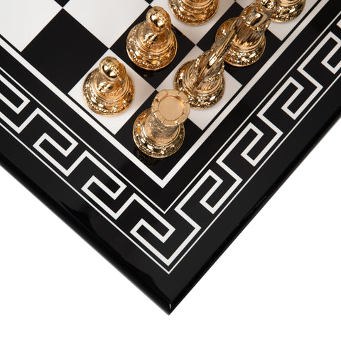 Roman Imperator Bust: Gold Plated Chess Men with black Greek Wooden Gameboard