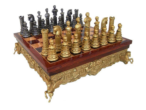 Roman Imperator Busts: Metal Chess Men Set with Luxurous Imperial Chessboard