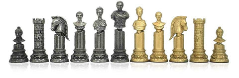 Roman Imperator Busts: Metal Chess Men Set with Luxurous Imperial Chessboard