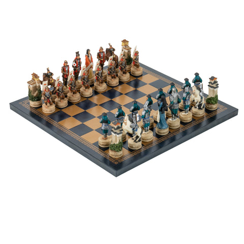 SAMURAI: Handpainted Chess Set with Leatherlike Chess Board