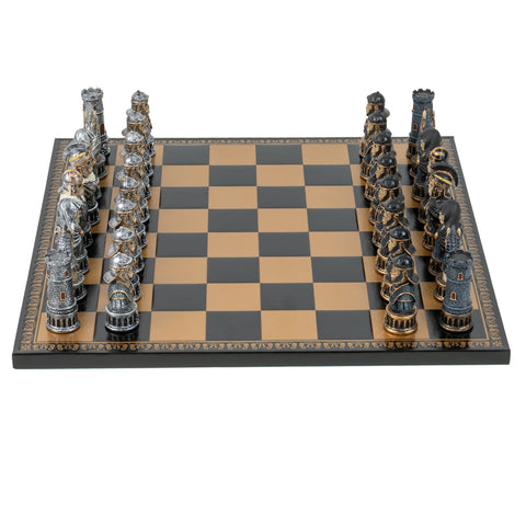 SKELETON Warriors: Unique Handpainted Chess Set with Leatherette Chessboard