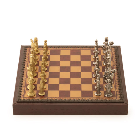 Solid Metal Chess Set with Dark Red Gameboard/Box