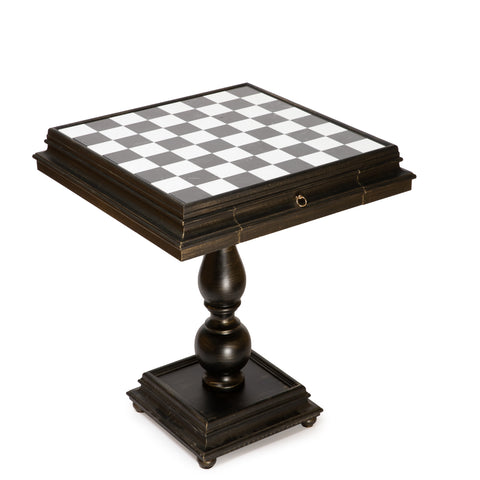 Solid Wood Chess Table with Beautiful Alabaster Top and Gold/Silver Chess Pieces